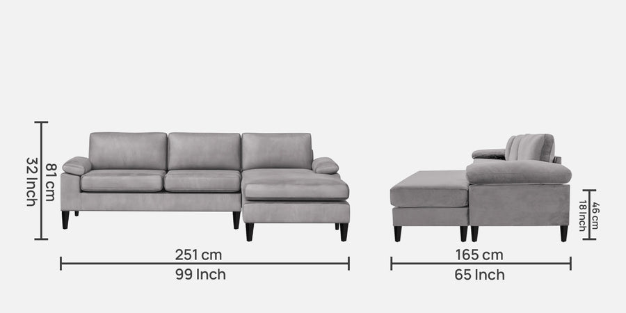 Vegas Velvet Lhs Sectional Sofa 3 Lounger In Concrete Grey Colour - Febonic Living