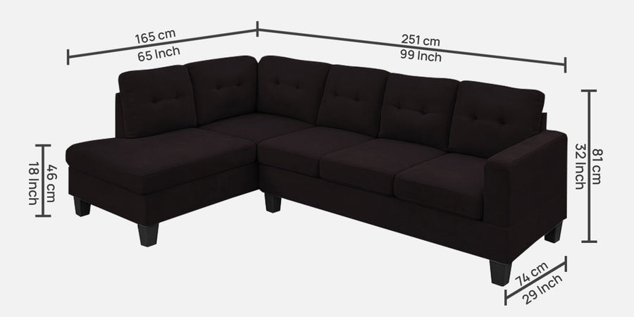 Thomas Fabric Rhs Sectional Sofa 3 Lounger In Cara Brown Colour - Febonic Living