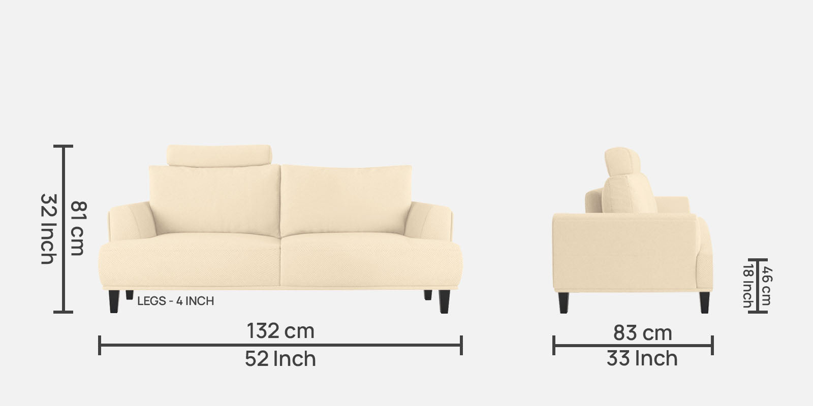 Como Fabric 2 Seater Sofa in Ivory Cream Colour