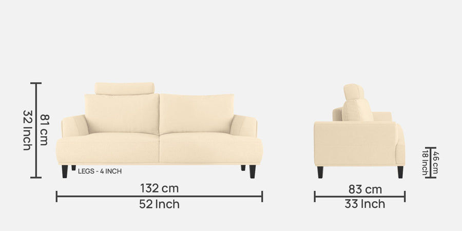 Como Fabric 2 Seater Sofa In Ivory Cream Colour - Febonic Living