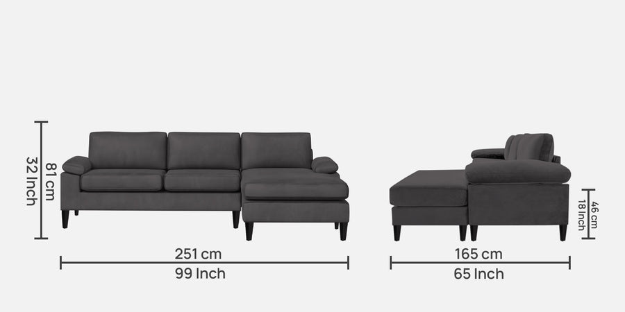 Vegas Velvet Lhs Sectional Sofa 3 Lounger In Davy Grey Colour - Febonic Living