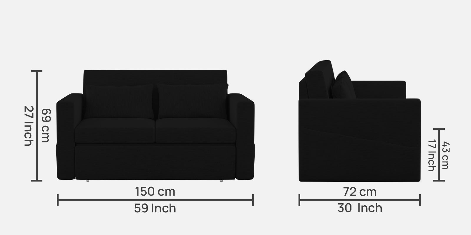 River Fabric 2 Seater Pull Out Sofa Cum Bed In Zed Black Colour