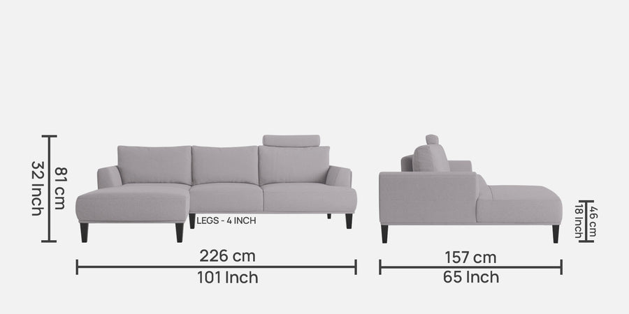 Como Fabric Rhs Sectional Sofa 3 Lounger In Lit Grey Colour - Febonic Living