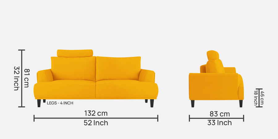 Como Fabric 2 Seater Sofa In Bold Yellow Colour - Febonic Living