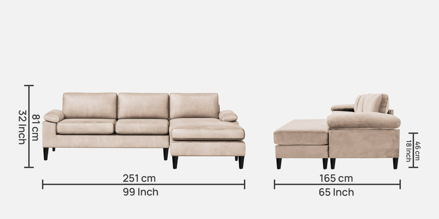 Vegas Velvet Lhs Sectional Sofa 3 Lounger In Camel Beige Colour - Febonic Living