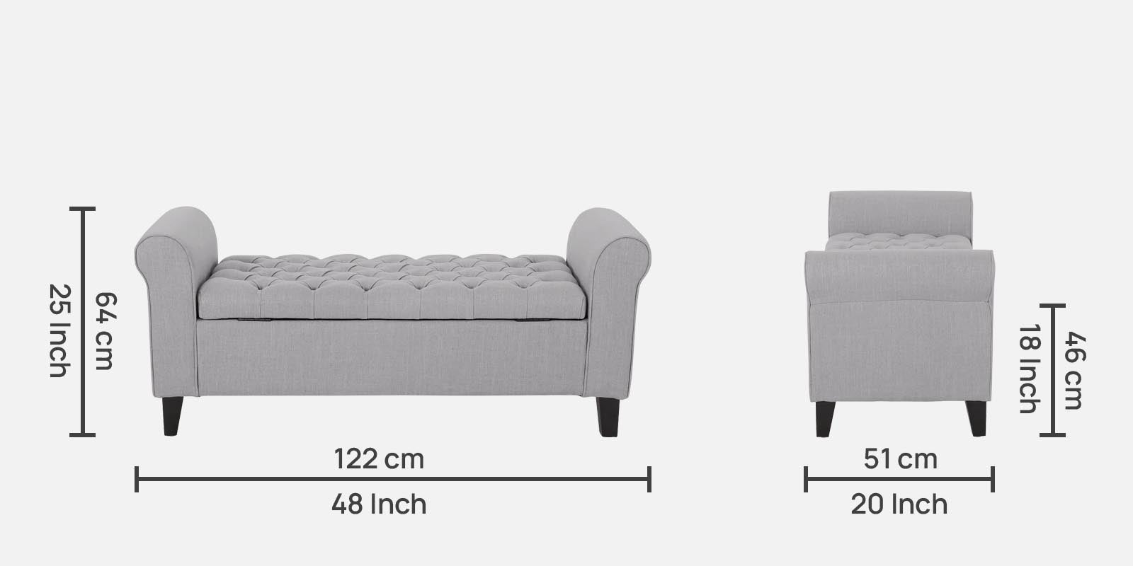 Nowia Fabric 2 Seater Reclaimer in Lit Grey Colour With Storage