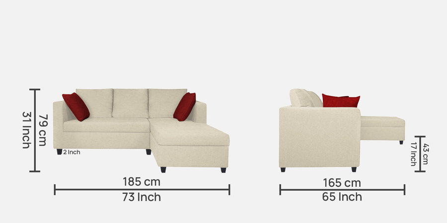 Nebula Fabric Lhs Sectional Sofa 2 Lounger In Ivory Cream Colour - Febonic Living