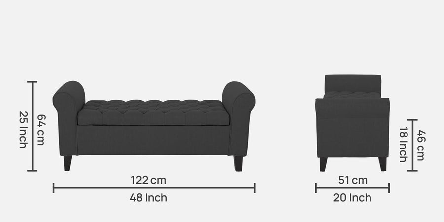 Nowia Fabric 2 Seater Recamier In Charcoal Grey Colour With Storage - Febonic Living