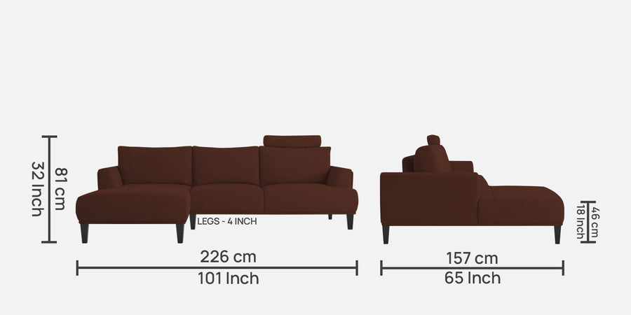 Como Fabric Rhs Sectional Sofa 3 Lounger In Coffee Brown Colour - Febonic Living
