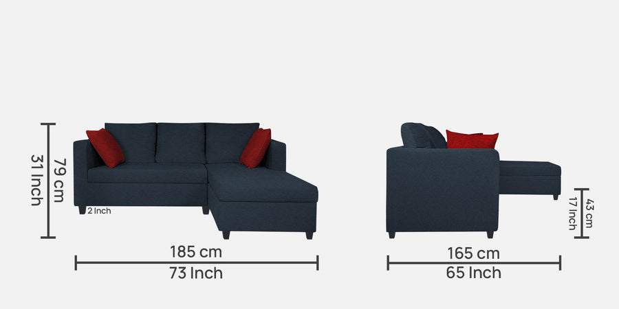 Nebula Fabric Lhs Sectional Sofa 2 Lounger In Denim Blue Colour - Febonic Living