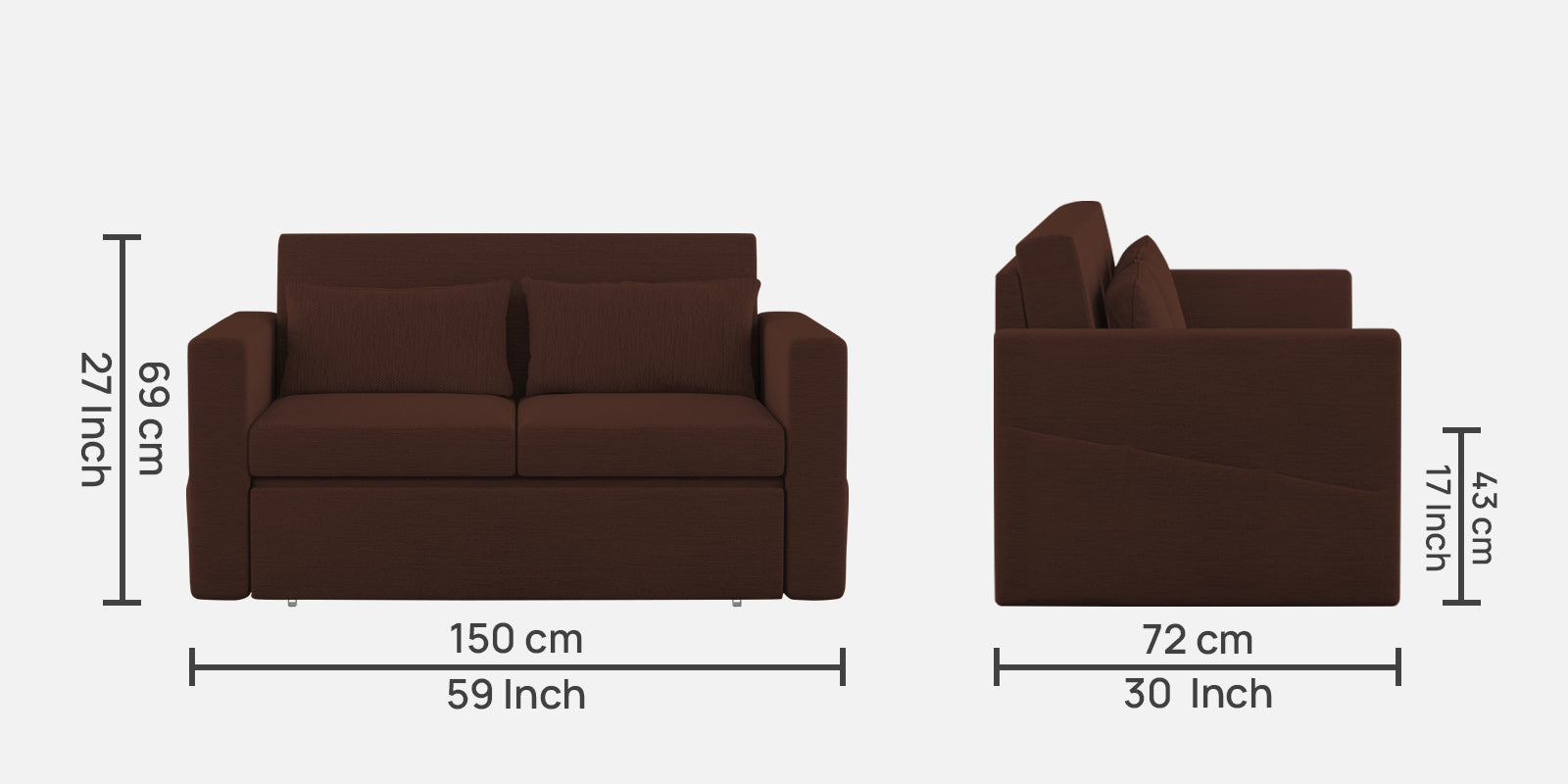 River Fabric 2 Seater Pull Out Sofa Cum Bed In Coffee Brown Colour