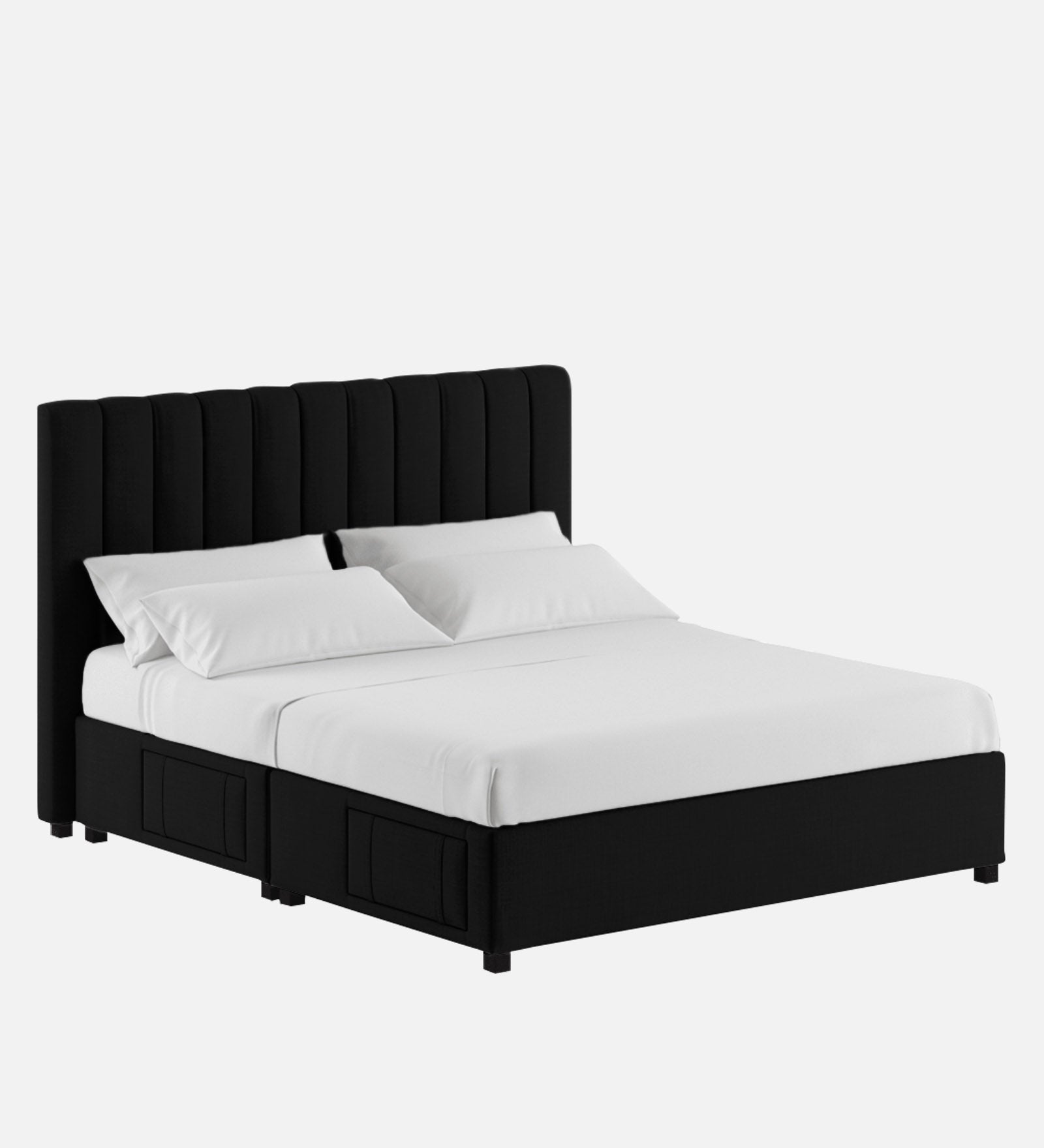 Nivi Fabric King Size Bed In Zed Black Colour With Drawer Storage