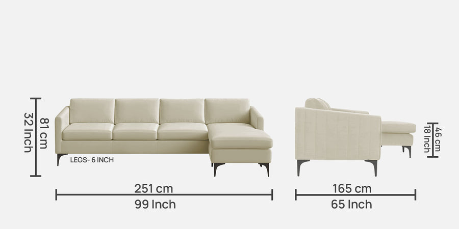 Haru Fabric Lhs Sectional Sofa 3 Lounger In Warm White Colour - Febonic Living