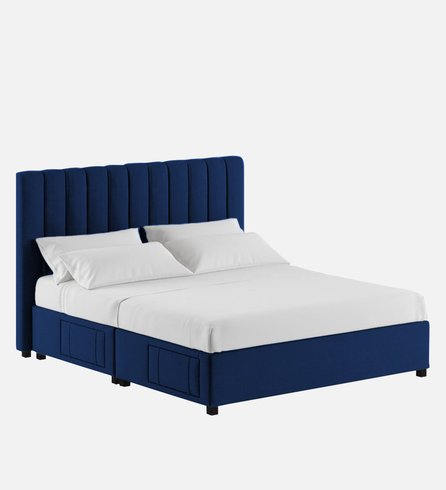Nivi Fabric Upholstered Queen Size Bed In Royal Blue Colour With Drawer Storage - Febonic Living