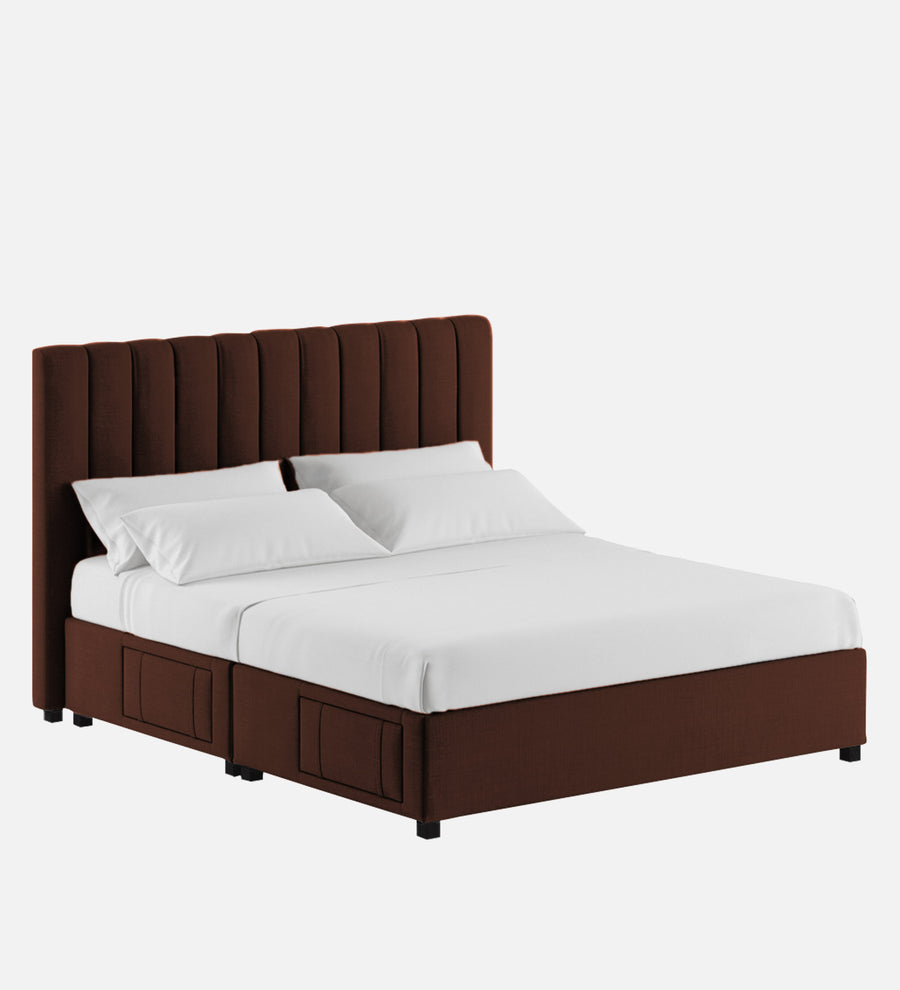 Nivi Fabric Upholstered King Size Bed In Coffee Brown Colour With Drawer Storage - Febonic Living