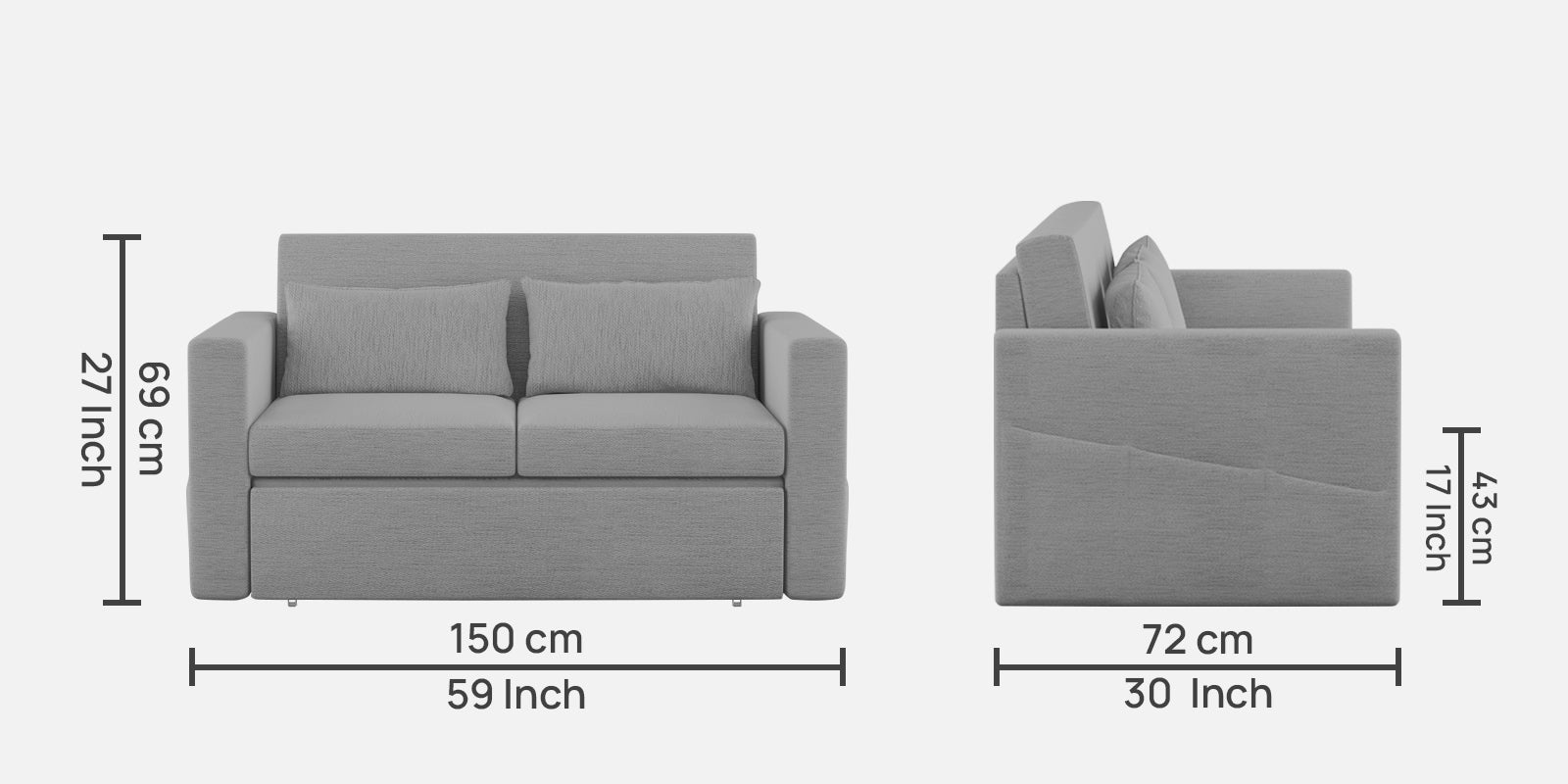 River Fabric 2 Seater Pull Out Sofa Cum Bed In lit Grey Colour