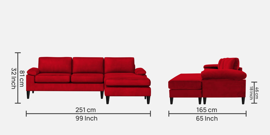 Vegas Velvet Lhs Sectional Sofa 3 Lounger In Berry Maroon Colour - Febonic Living