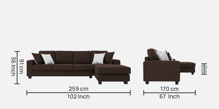 Ladybug Fabric Lhs Sectional Sofa 3 Lounger In Coffee Brown Colour - Febonic Living