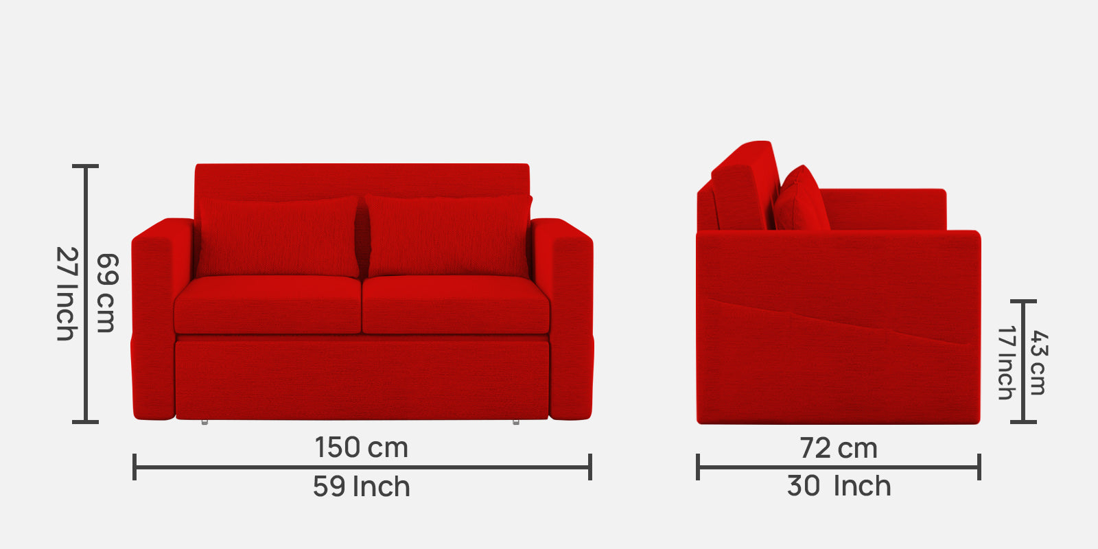 River Fabric 2 Seater Pull Out Sofa Cum Bed In Ruby Red Colour