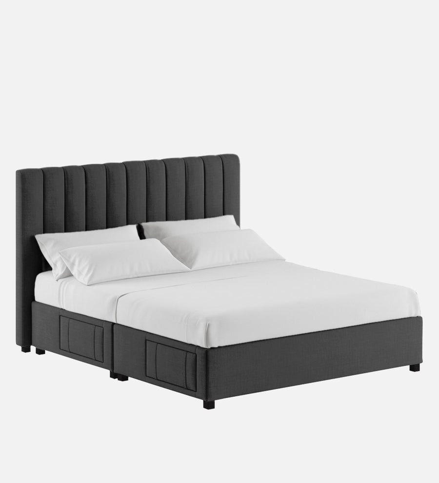 Nivi Fabric Upholstered Queen Size Bed In Charcoal Grey Colour With Drawer Storage - Febonic Living