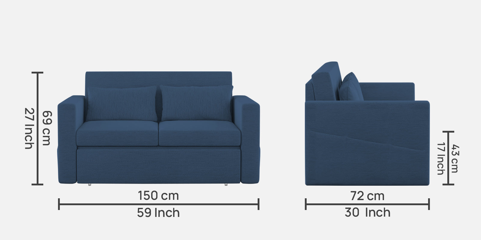 River Fabric 2 Seater Pull Out Sofa Cum Bed In Light Blue Colour