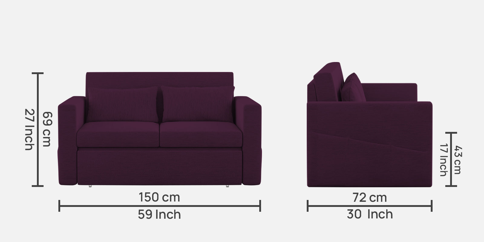 River Fabric 2 Seater Pull Out Sofa Cum Bed In Greek Purple Colour