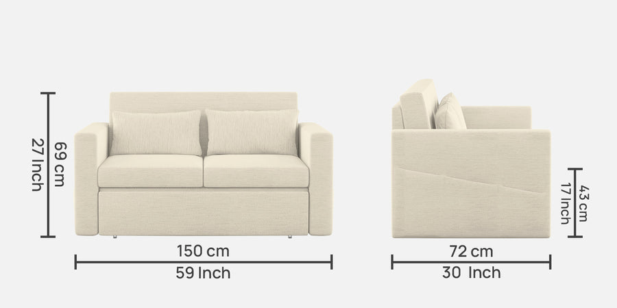River Fabric 2 Seater Pull Out Sofa Cum Bed In Ivory Cream Colour - Febonic Living