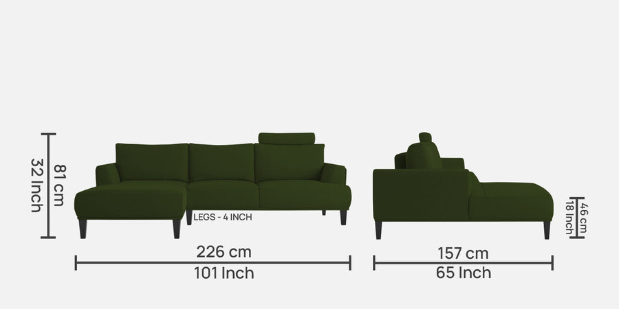 Como Fabric Rhs Sectional Sofa 3 Lounger In Light Green Colour - Febonic Living