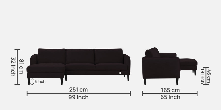 Piku Fabric Rhs Sectional Sofa 3 Lounger In Cara Brown Colour - Febonic Living