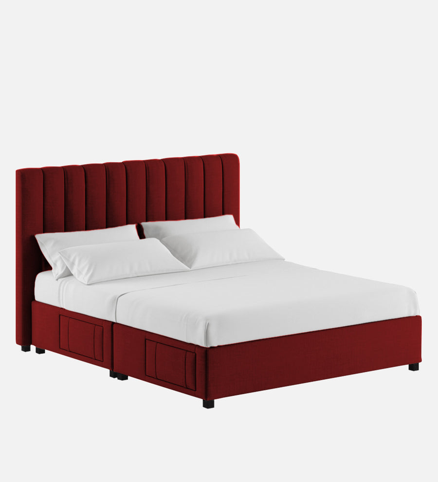 Nivi Fabric Upholstered Queen Size Bed In Blood Maroon Colour With Drawer Storage - Febonic Living