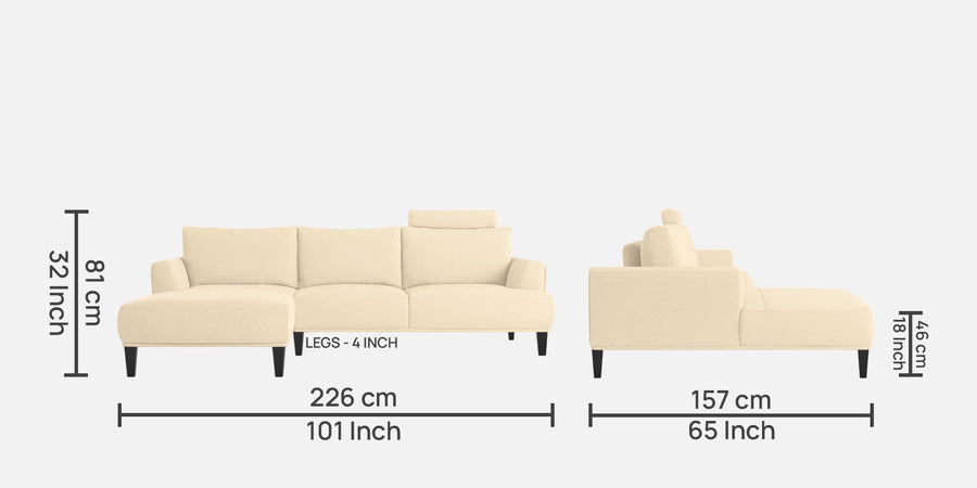 Como Fabric Rhs Sectional Sofa 3 Lounger In Ivory Beige Colour - Febonic Living