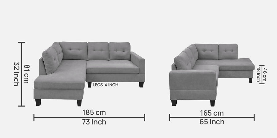 Thomas Fabric Rhs Sectional Sofa 2 Lounger In Lit Grey Colour - Febonic Living