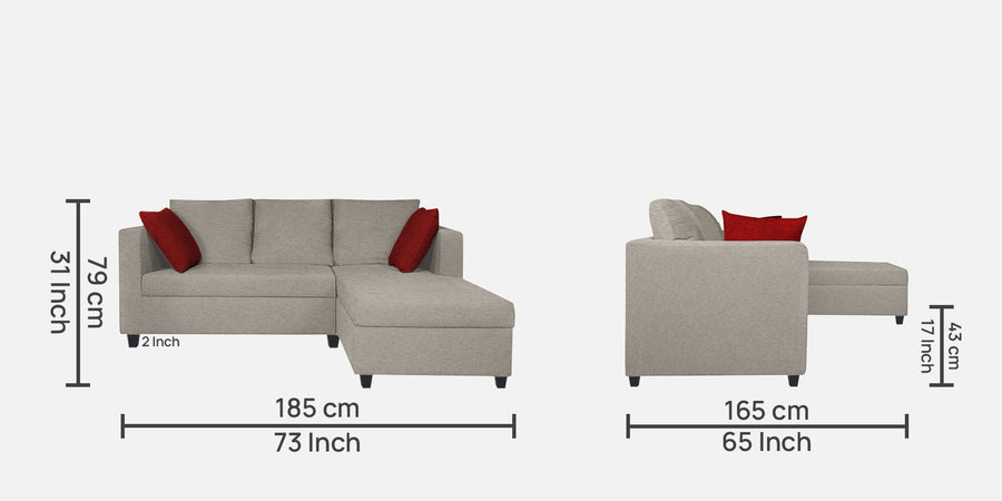 Nebula Fabric Lhs Sectional Sofa 2 Lounger In Ash Grey Colour - Febonic Living