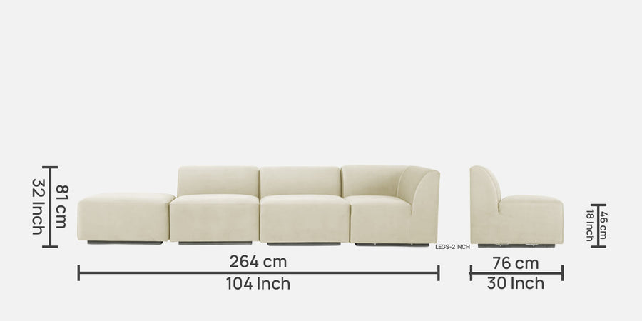 Bufa Velvet Lhs Sectional Sofa In Warm White Colour With Ottoman - Febonic Living