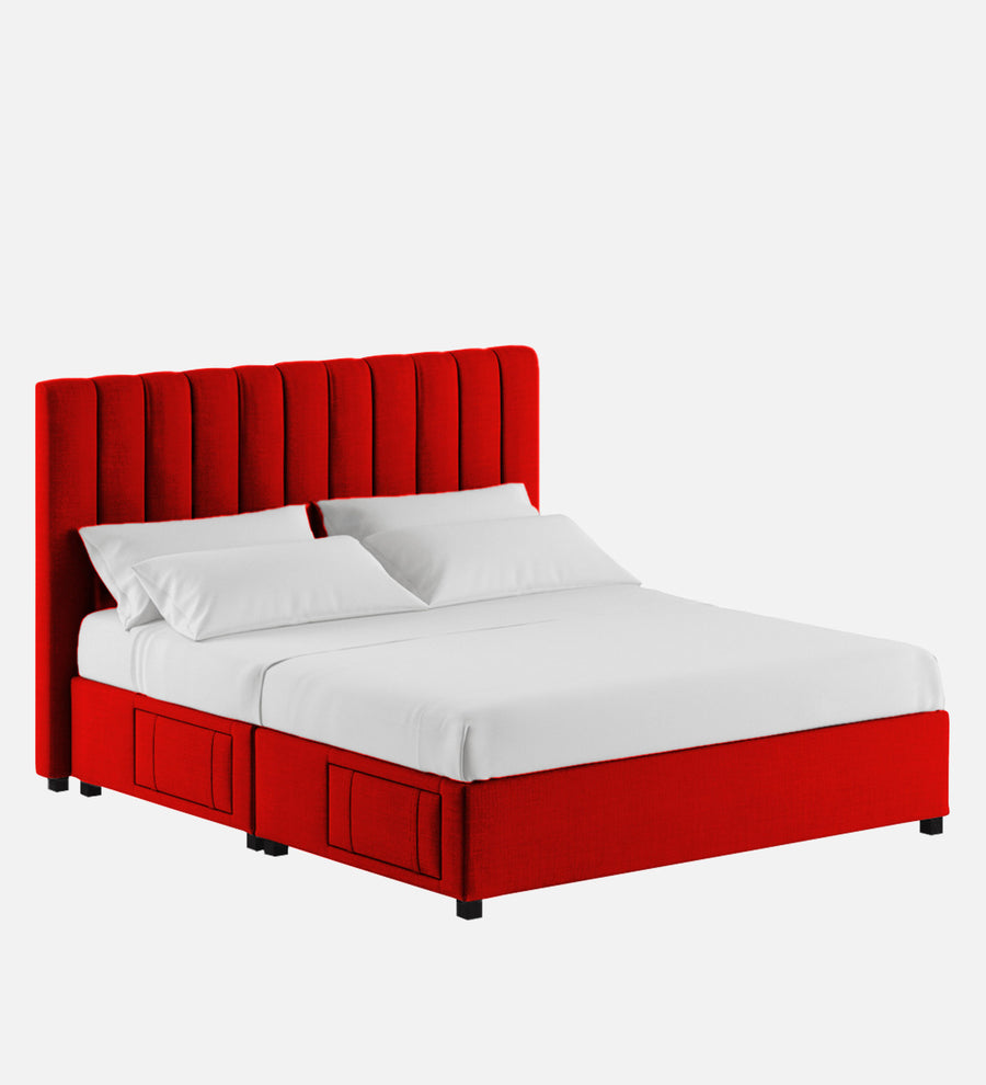 Nivi Fabric Upholstered Queen Size Bed In Ruby Red Colour With Drawer Storage - Febonic Living