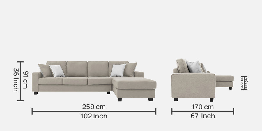 Ladybug Fabric Lhs Sectional Sofa 3 Lounger In Ash Grey Colour - Febonic Living