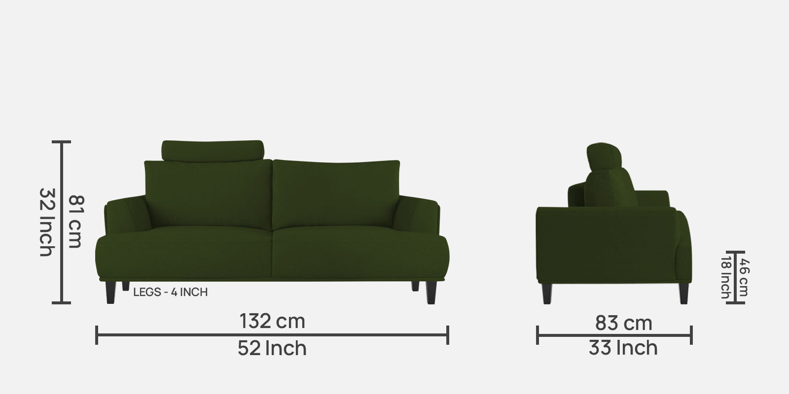 Como Fabric 2 Seater Sofa in Olive Green Colour