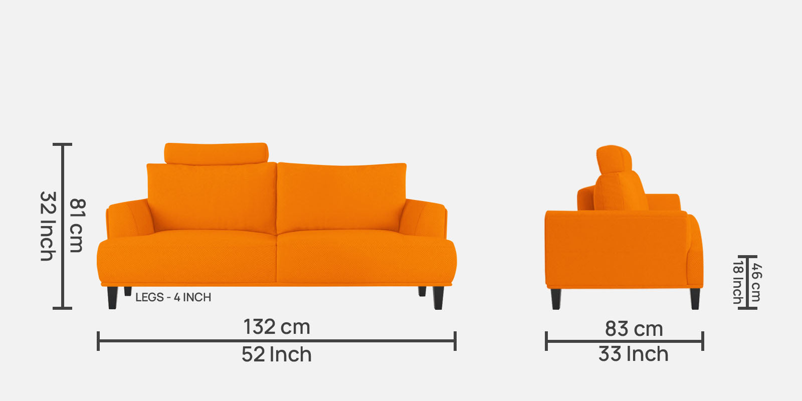 Como Fabric 2 Seater Sofa in Vivid Orange Colour