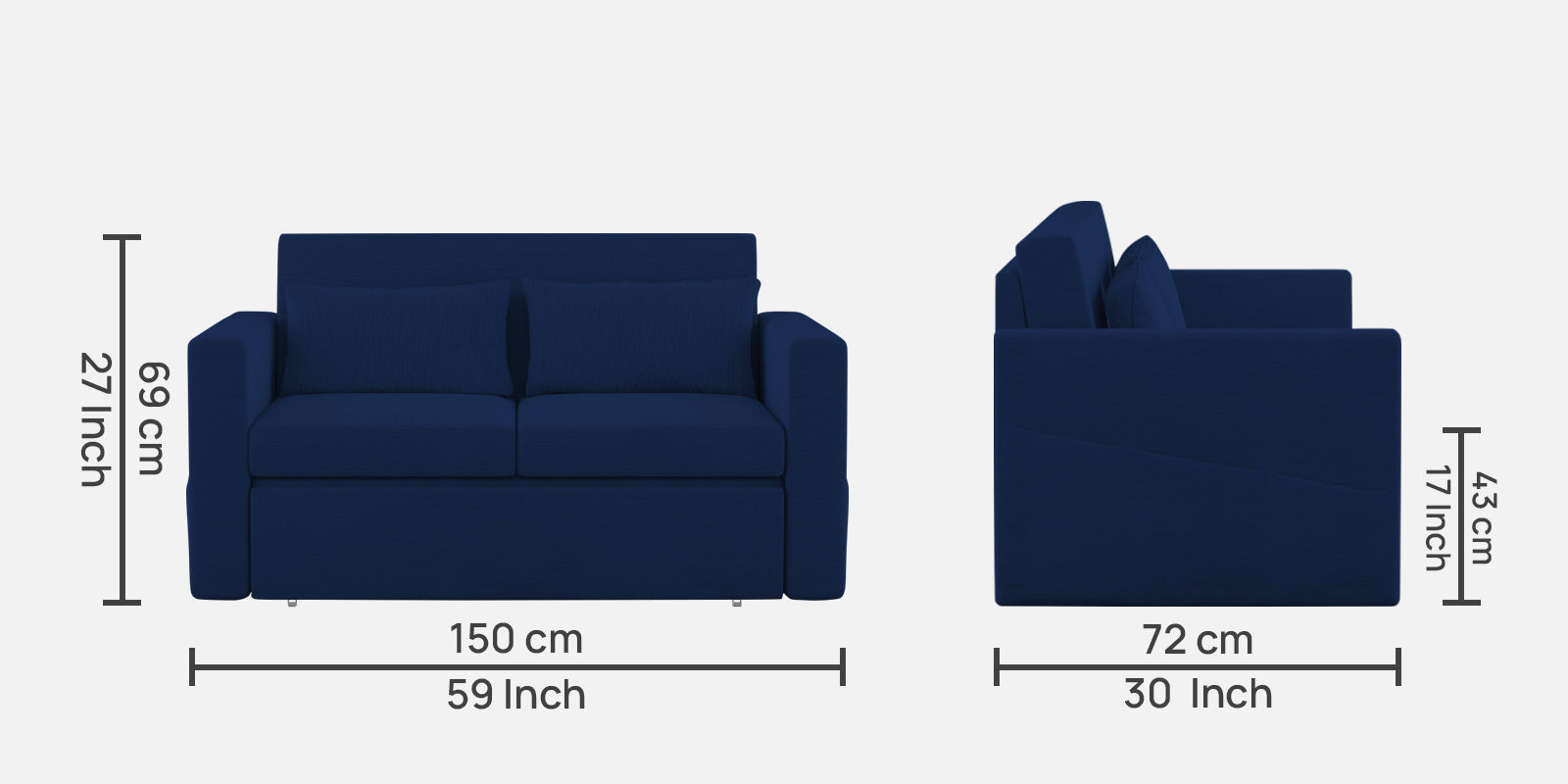 River Fabric 2 Seater Pull Out Sofa Cum Bed In Royal Blue Colour