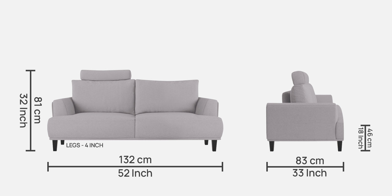 Como Fabric 2 Seater Sofa in Lit Grey Colour