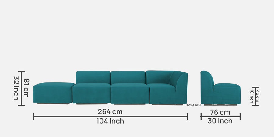 Bufa Velvet Lhs Sectional Sofa In Arabian Green Colour With Ottoman - Febonic Living