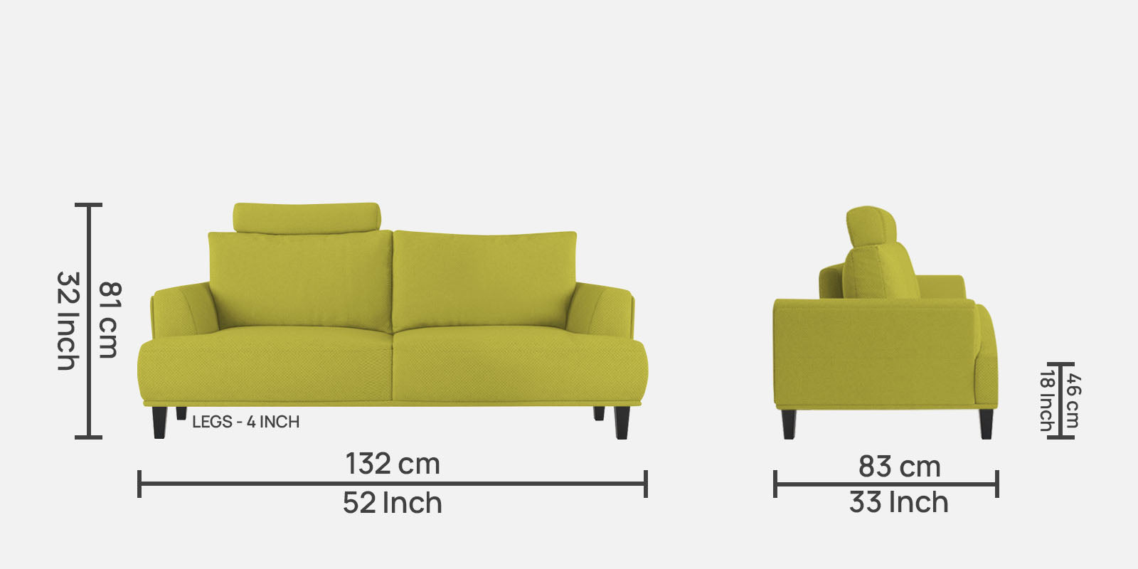 Como Fabric 2 Seater Sofa in Parrot Green Colour