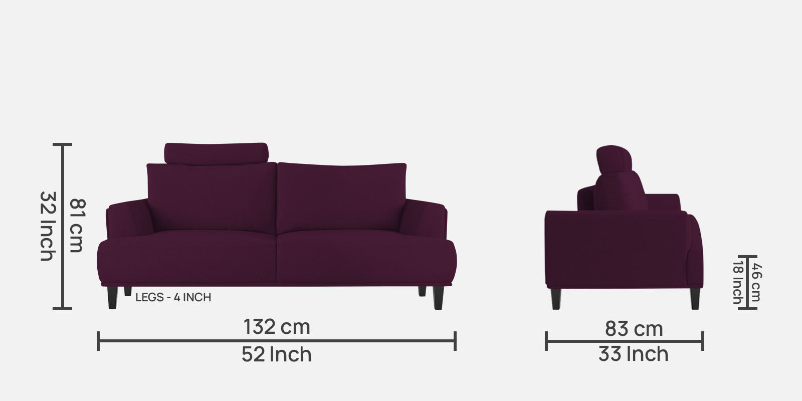 Como Fabric 2 Seater Sofa in Greek Purple Colour