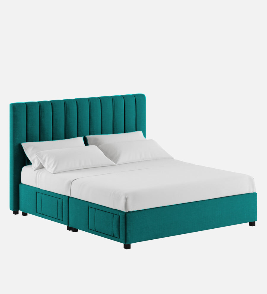 Nivi Fabric Upholstered King Size Bed In Sea Green Colour With Drawer Storage - Febonic Living