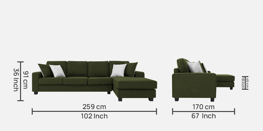 Ladybug Fabric Lhs Sectional Sofa 3 Lounger In Olive Green Colour - Febonic Living