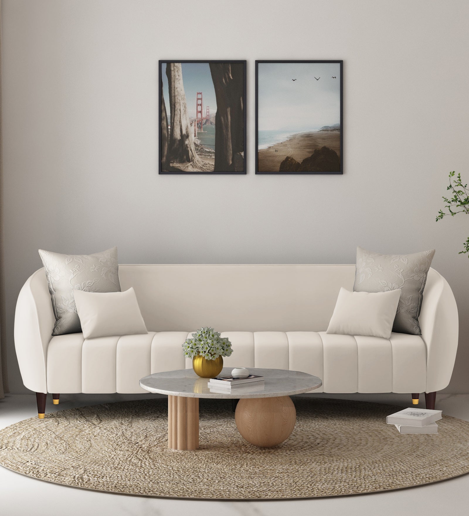 Hairo Velvet 3 Seater Sofa In Camel Beige Colour