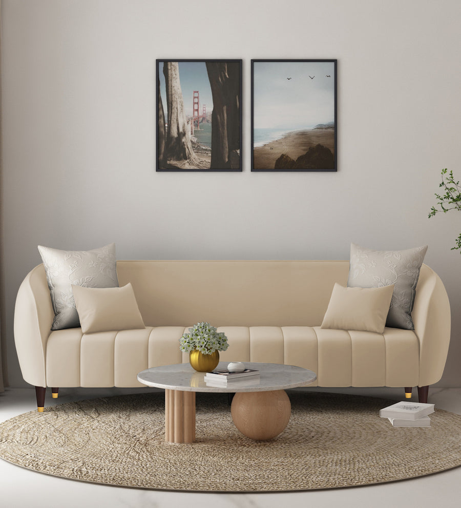 Hairo 3 Seater Velvet Sofa - Cream Beige by Febonic Living