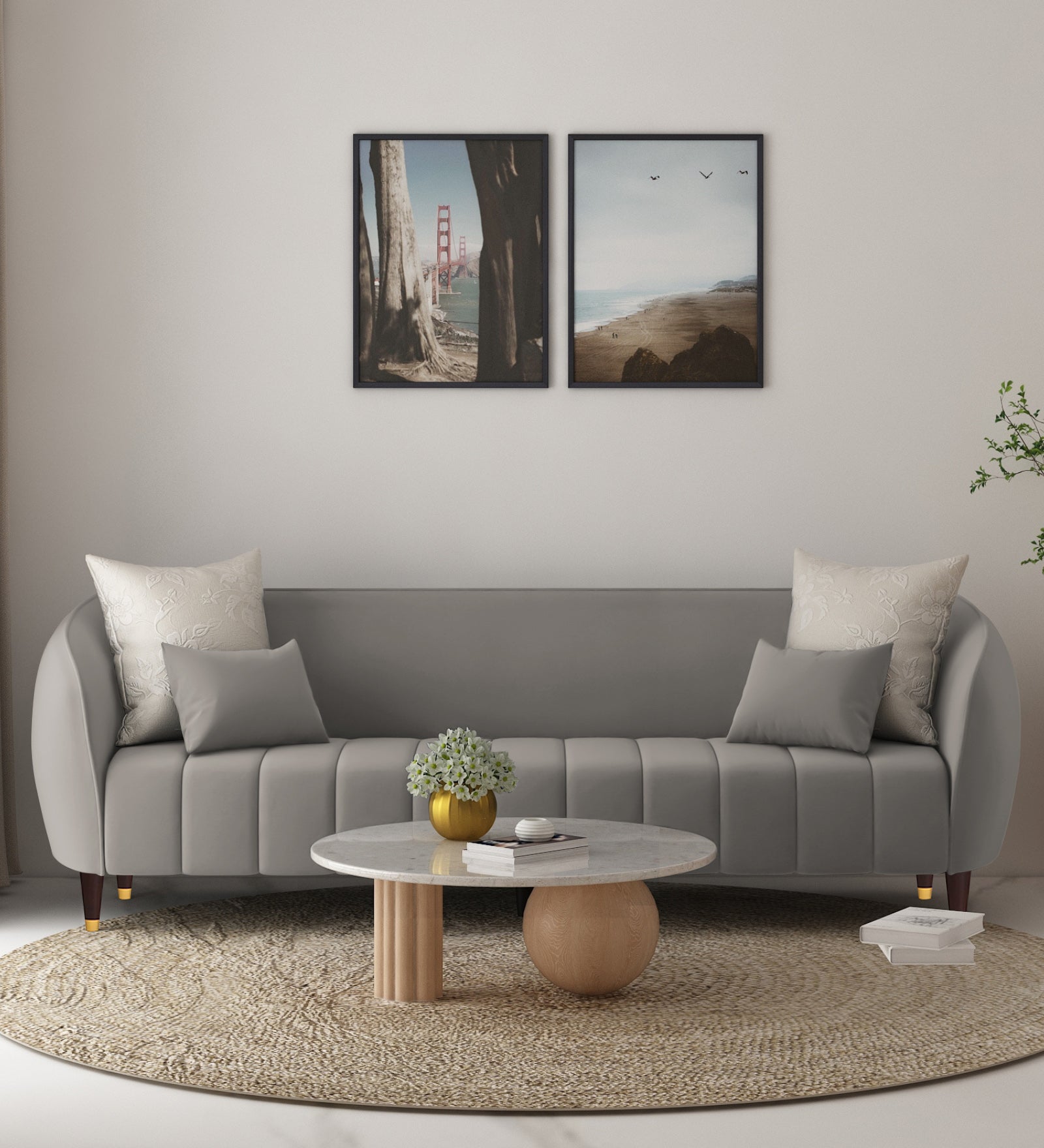 Hairo Velvet 3 Seater Sofa In Echo Grey Colour