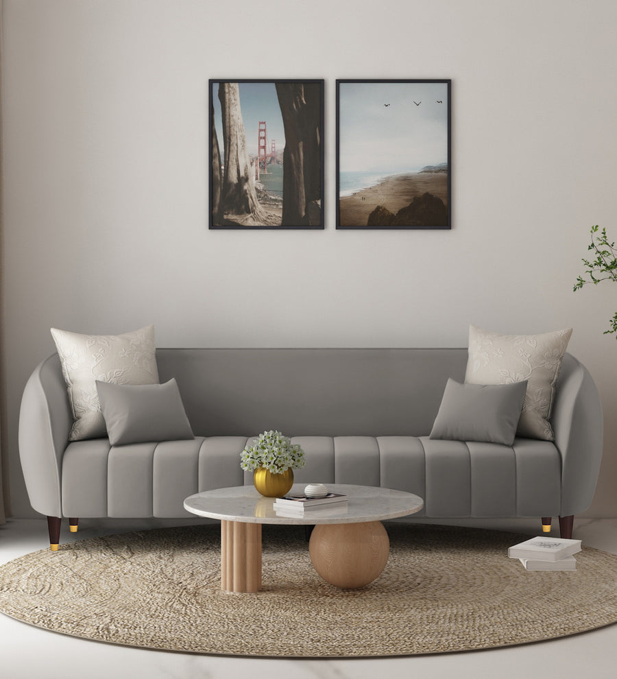 Hairo 3 Seater Velvet Sofa - Echo Grey by Febonic Living