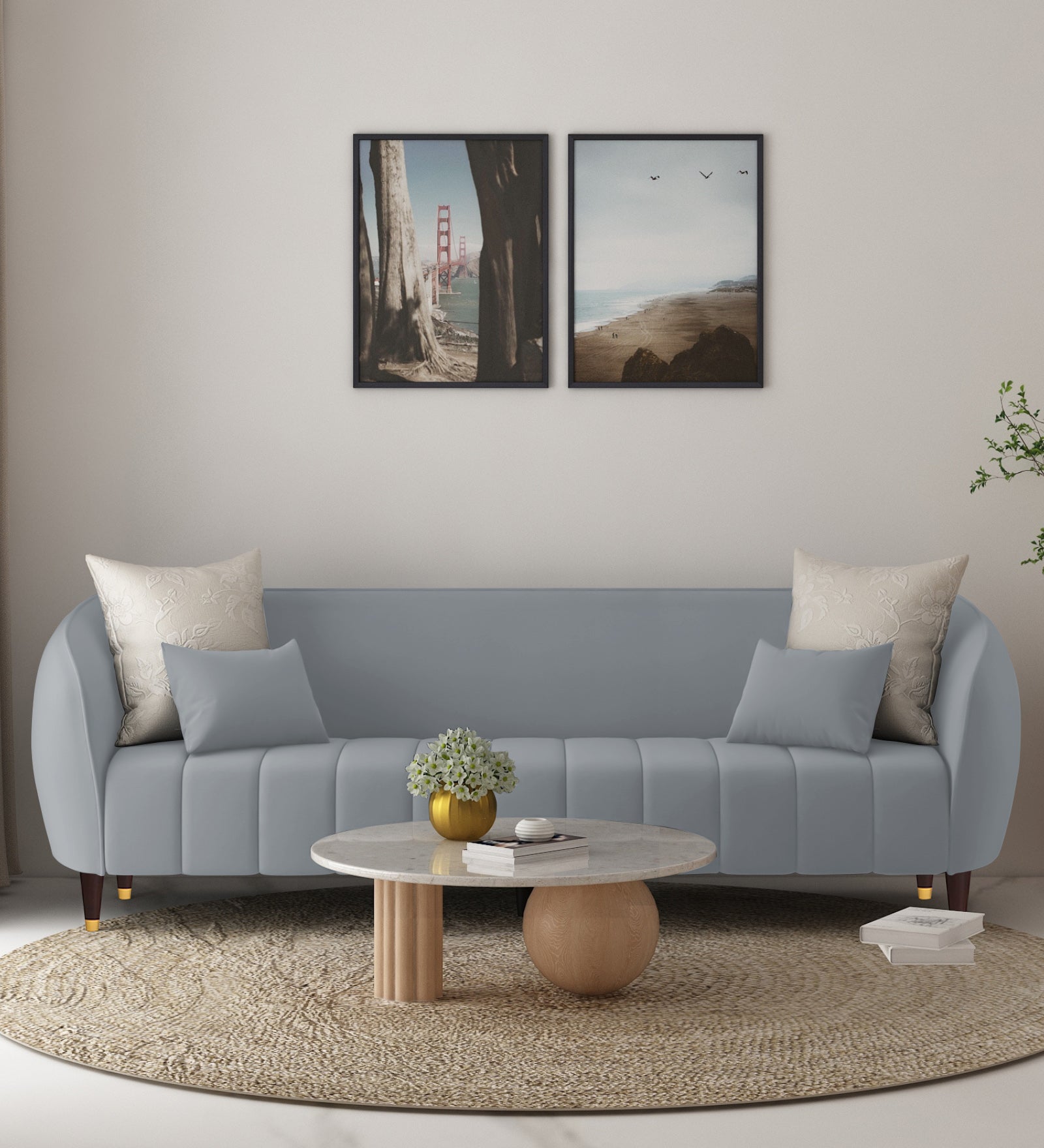 Hairo Velvet 3 Seater Sofa In Concrete Grey Colour